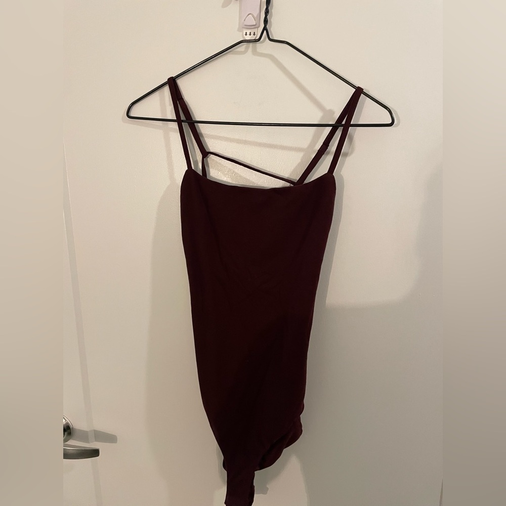 About Us Burgundy Open Back Bodysuit